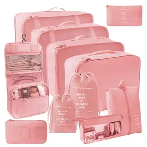 11-in-1 Travel Organizer Bag Set for Clothes Luggage & Underwear Storage - Pink Nylon Waterproof Travel Storage Bag Set with Clothes Packing Cubes, Drawstring Bags, and More