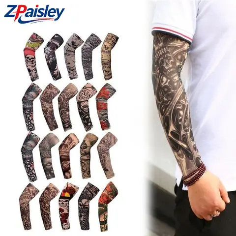 10pcs(Random Style) Unisex Arm Sleeve Tattoos, UPF 50+ Sun Protection Stretchy Washable Nylon Full Arm Covers, Realistic Skull Tribal Mixed Patterns for Halloween Party & Music Festival (Sports & Outdoor Accessories)