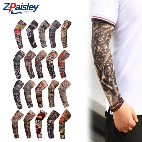 10pcs(Random Style) Unisex Arm Sleeve Tattoos, UPF 50+ Sun Protection Stretchy Washable Nylon Full Arm Covers, Realistic Skull Tribal Mixed Patterns for Halloween Party & Music Festival (Sports & Outdoor Accessories)