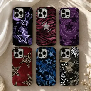 Y2K Galaxy Star Phone Case, Mystic Purple Moon & Celestial Swirl Art, MagSafe Protective Cover for iPhone 17 16 15 14 13 12 11 Series