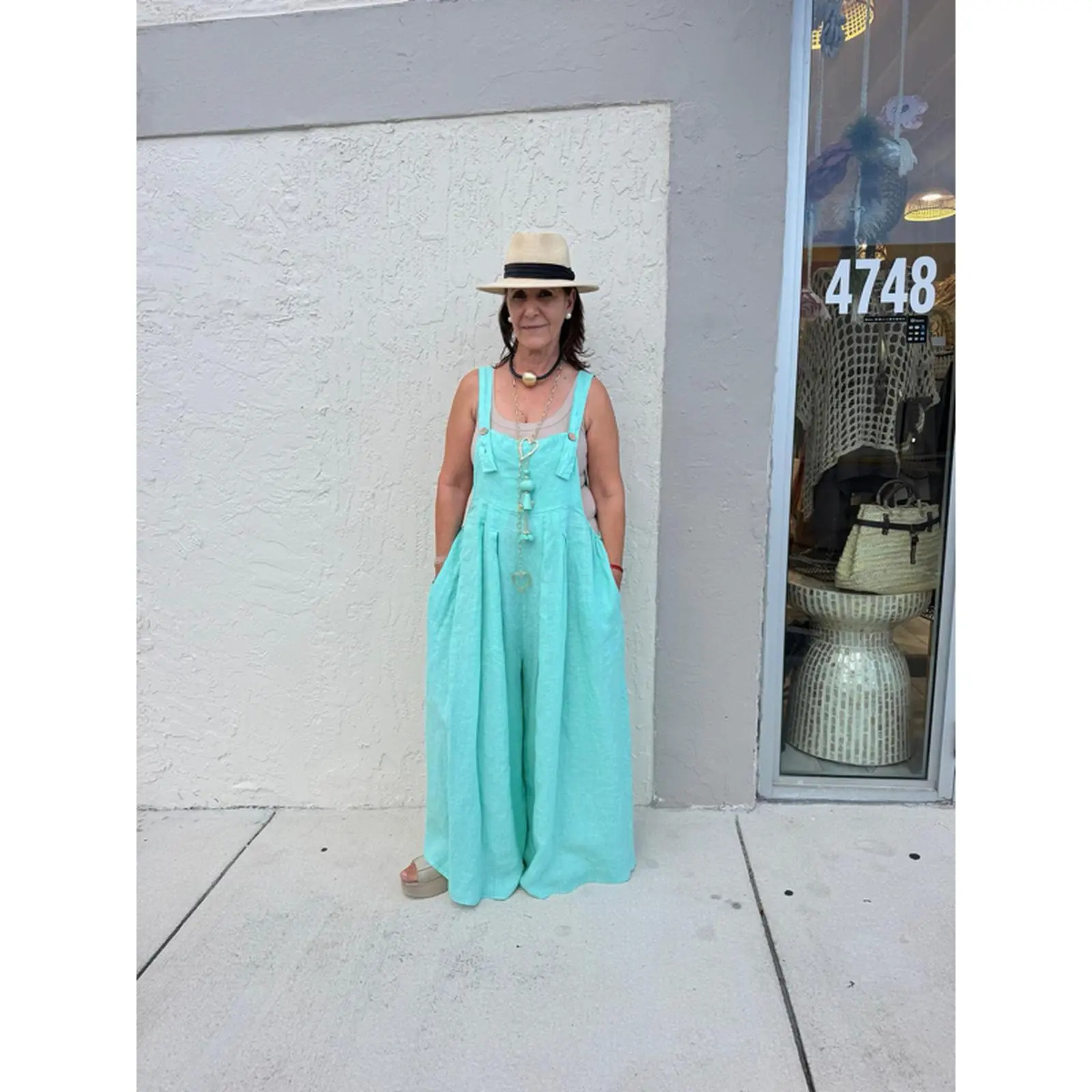 Cira 100 percent Linen Jumper - Unique Design, One Size Fits All, Adjustable Straps, Available in Tiffany, Turquoise, and More Colors