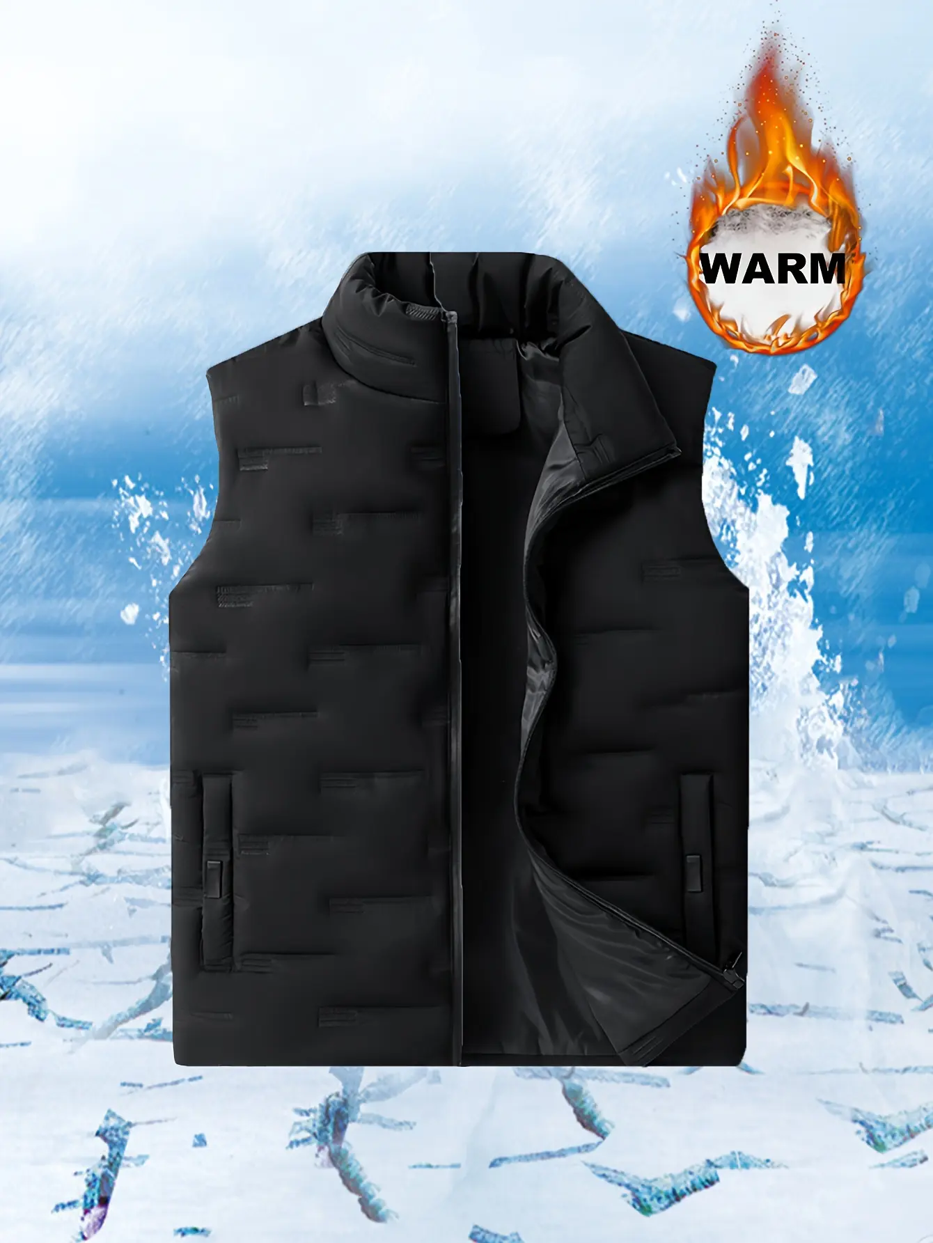 Men's Casual Puffer Vest, Warm Quilted Sleeveless Activewear Top with Stand Collar for Outdoor Winter Sportswear