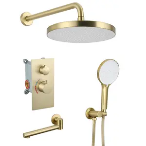 Luxury 3-Function Shower System Set - Solid Brass Control Valve, 10" Overhead Shower, 3-Spray Handheld, with Bathtub Spout