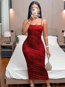 Red Marble Dress - Women's Elegant Ruched Midi for Date Night