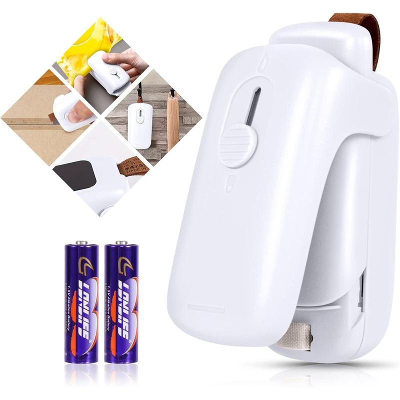 Mini Bag Sealer,  Handheld Heat Vacuum Sealer, 2 in 1 Heat Sealer and Cutter with Lanyard, Portable Bag Resealer Machine for Plastic Bags Food Storage Snacks Freshness (2xAA Batteries Included)