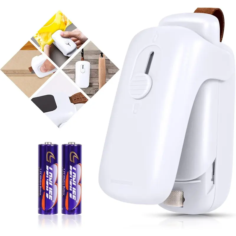 Mini Bag Sealer,  Handheld Heat Vacuum Sealer, 2 in 1 Heat Sealer and Cutter with Lanyard, Portable Bag Resealer Machine for Plastic Bags Food Storage Snacks Freshness (2xAA Batteries Included)