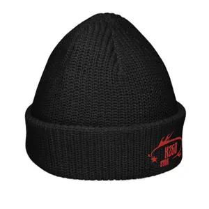 K260 Fishermen Beanie - Black Knit Beanie with Red Logo, Classic Design for Cold Weather Wear