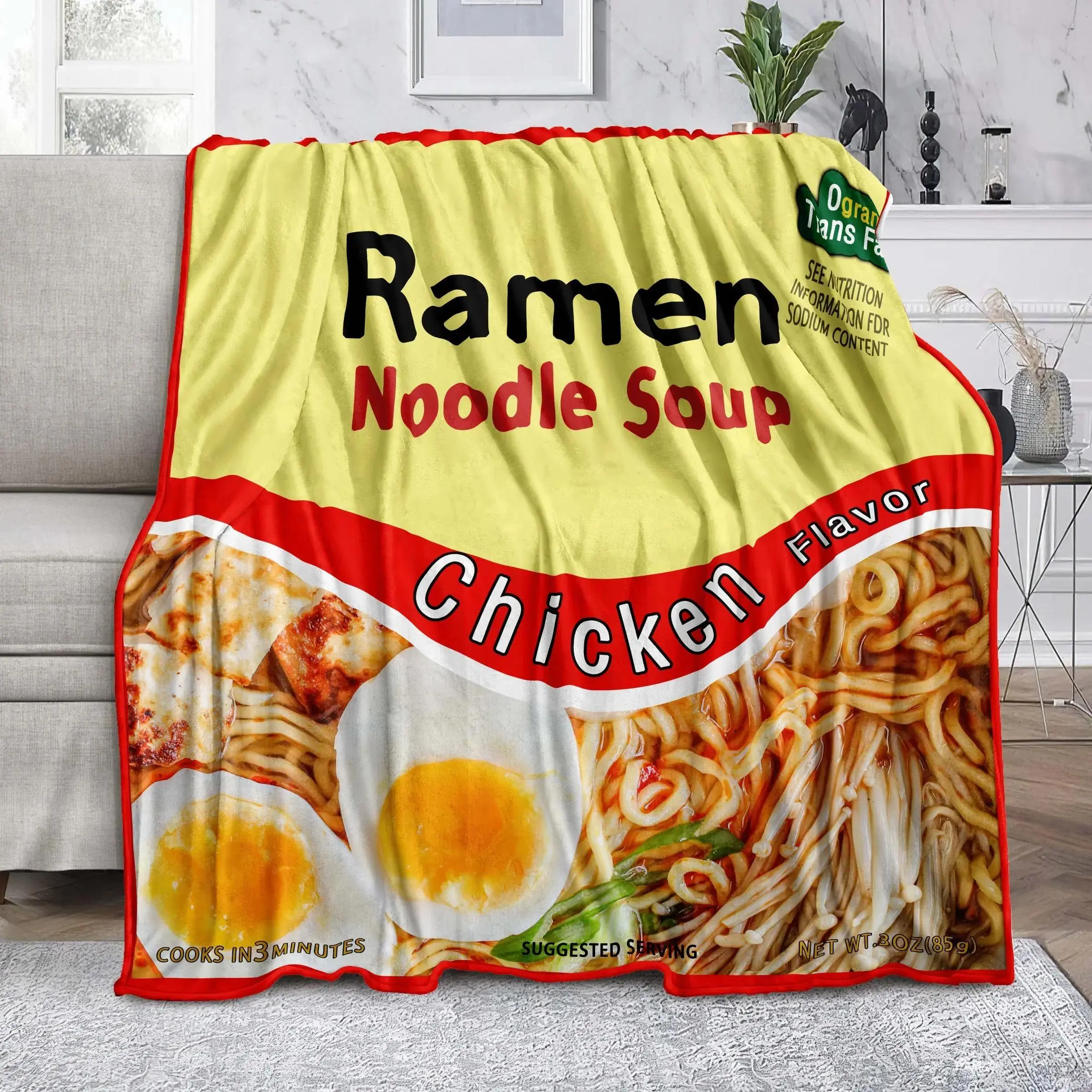 Ramen Noodle Fleece Throw Blanket, Soft Funny Food Blanket for Ramen Lovers