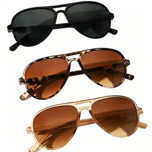 3-Pair Retro Gradient Tinted Lens Full Rim PC Sunglasses, 2026 Summer Aviator Style, UV-Protective Casual Sunglasses for Men and Women, Comfortable for Daily Wear and Travel