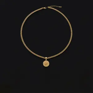 Necklace Cuban Chain Compass Pendant Necklace for Men Women Plated Stainless Steel Statement Piece Fashion Jewelry Anniversary Gift for Him Her Everyday Wear Casual Formal Accessory