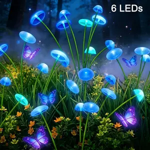 2pcs Solar Jellyfish Mushroom Lights, 6 Leds, with 2 Flashing Modes, Perfect for Yard And Lawn Decoration, Outdoor Solar Garden Lights Suitable for Decorating Yards, Streets, And Party Trees, Solar Landscape Lights