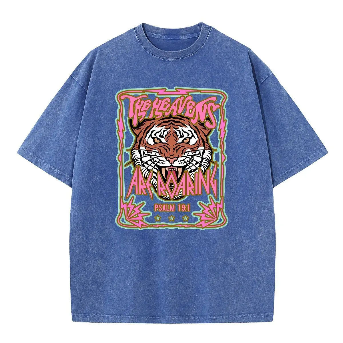 Women's Vintage Graphic T-Shirt, Acid Wash Roaring Tiger Print, Soft Cotton Round Neck Short Sleeve Streetwear Tee, Basic, Shortsleeve, Casual, Breathable, Tshirt, Fabric, Piece, Fit, Beach, Style, Thanksgiving, Crew Neck, Tops, Fashion Apparel, Easter, V