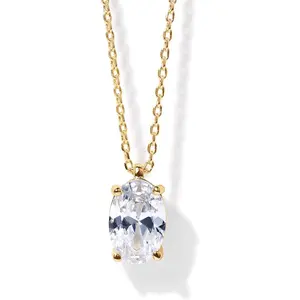 14K Gold Plated Cubic Zirconia Diamond Pendant Necklace for Women | Adjustable Slider