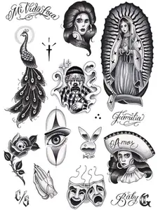 Chicano Set, Temporary Tattoo Cover Up Sticker for Men and Women, Body Temp Fake Tattoos, Chicana Gansta Lowrider Style Culture, Unique Realistic Designs