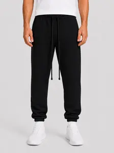 Cuff Hem Sweatpants Black,Clean Design Elastic Waist Casual Streetwear Loungewear Bottoms Unisex Basic Street Style Outfits