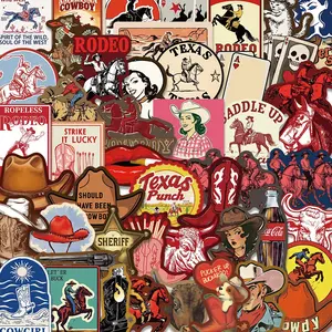 50 Pcs Western Cowboy Theme Gothic Graffiti Stickers Decorative Guitar Notebook Luggage DIY Versatile Use Waterproof, Flat Sticker Type, No Ca Prop 65 Warning, Large Quantity