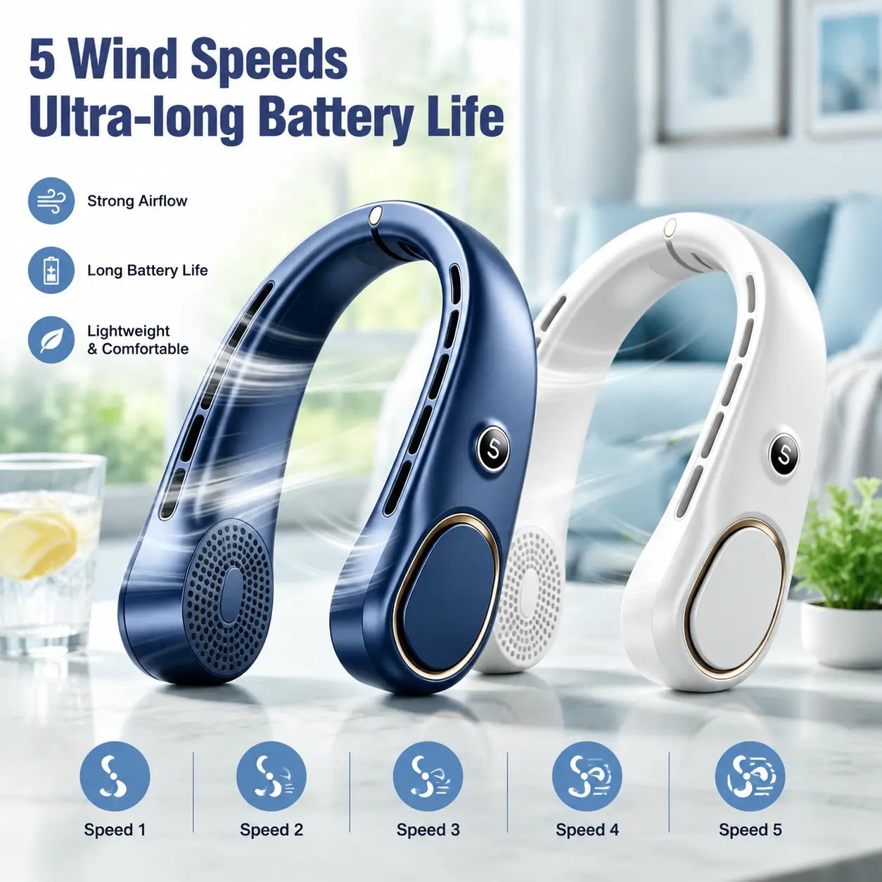 Neck Fan, Neck Personal Fan, Adjustable, 360 ° Cooling, Ultra Quiet, Bladeless Fan Design, No Hair Distortion, Uniform Air Flow On Both Sides, Anti Slip, Short Charging Time, Long Use Time, A Good Partner For Office Travel