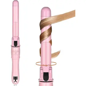 Classic Rotating Curling Iron,Automatic Roating Hair Curler,Negative Ion Curler,1.1inches(About 28mm) Curling Iron for Long Hair,Beach Waves Hair Curler,Double Voltage for Gifts for Women,Pink