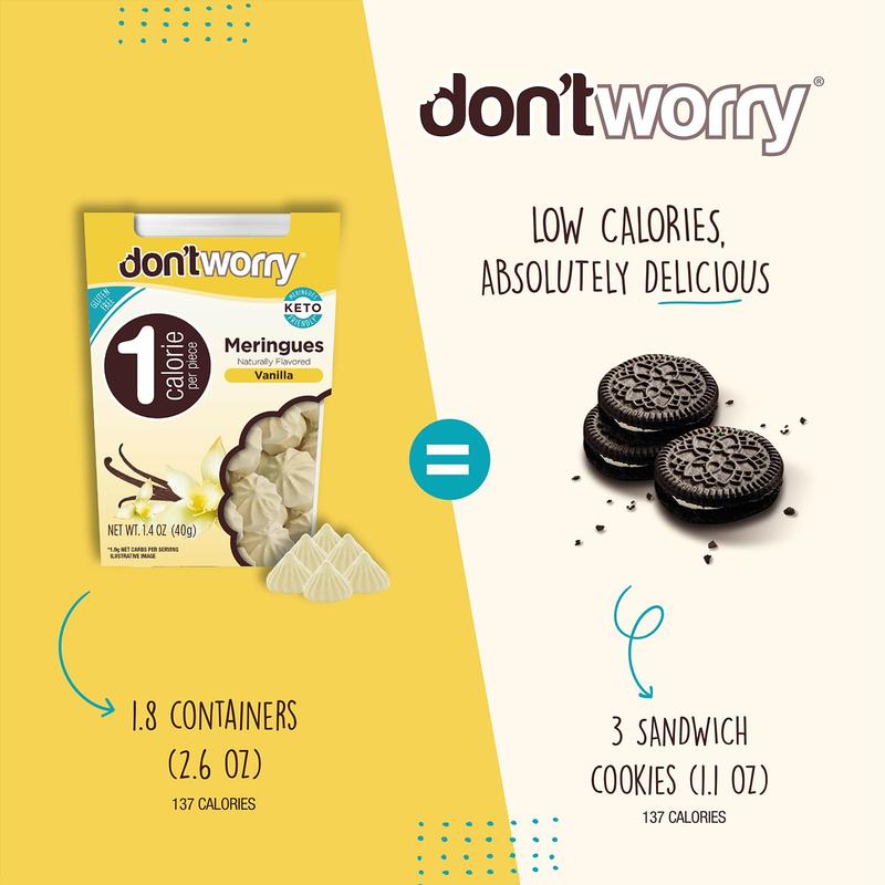 Don't Worry Low Calorie Meringue Cookies - 4 Pack - Strawberry and Vanilla, Just 1 Calorie per Piece | Low Sugar Candy, Gluten Free, Protein Snacks | Keto Friendly and Healthy Snacks for Adults