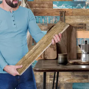 Wood Grain Pattern Wall Sticker, 24pcs/set Self-adhesive Wall Tile Sticker, Wall Decor for Home Kitchen Bathroom, Home Decor Supplies