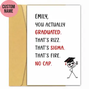 Funny Gen Z Graduation Card – “That’s Rizz. That’s Sigma. No Cap.” (Custom Name)