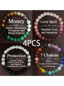 4pc GADASLUY Bohemian Natural Citrine Malachite Fortune Rose Quartz Lovely Moonstone Saint Tiger Eye Protection Crimson Gemstone Fashion Beaded Bracelet, Lovers Accessory, Perfect Valentine's Day Jewelry Gift for Moms, Women And Loved Ones