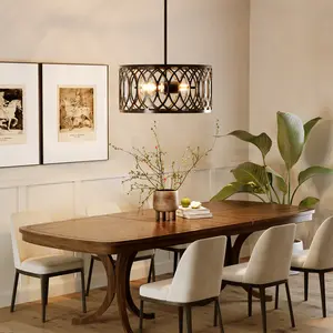 Tribesigns 13" Black Chandelier, 2-Light Industrial Pendant Lights with Adjustable Height, E26 Base Metal Drum Chandelier for Dining Room, Island Lights for Kitchen, Entryway, Living Room, Foyers