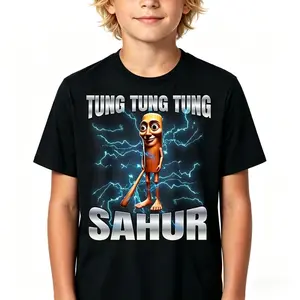Cute Unisex Winter Cotton Kids TShirt Featuring Tung Tung Tung Sahur Graphic Fun Casual Top for Children