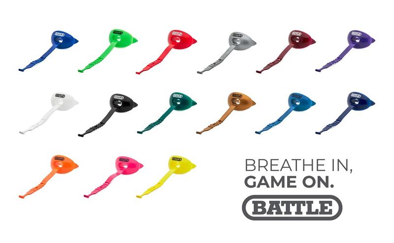 Battle Oxygen Lip Protector Mouth Guard with Connected Strap, Football and Sports Gear, Maximum Oxygen Supply, Mouthpiece Fits With or Without Braces - One Size, White