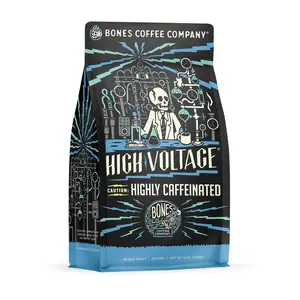 Bones Coffee Company High Voltage, Highly Caffeinated Flavor, Made with Arabica Coffee Beans, Medium Roast, Ground and Whole Coffee (12oz) Beverage