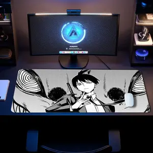 Anime Manga Boy With Katana Black And White Mouse Pad Gaming Mouse Pads Black And White Mousepad XXL Rubber Stitched Edges Keyboard Pad Desk Accessories Large Extended Desk Decor For Office