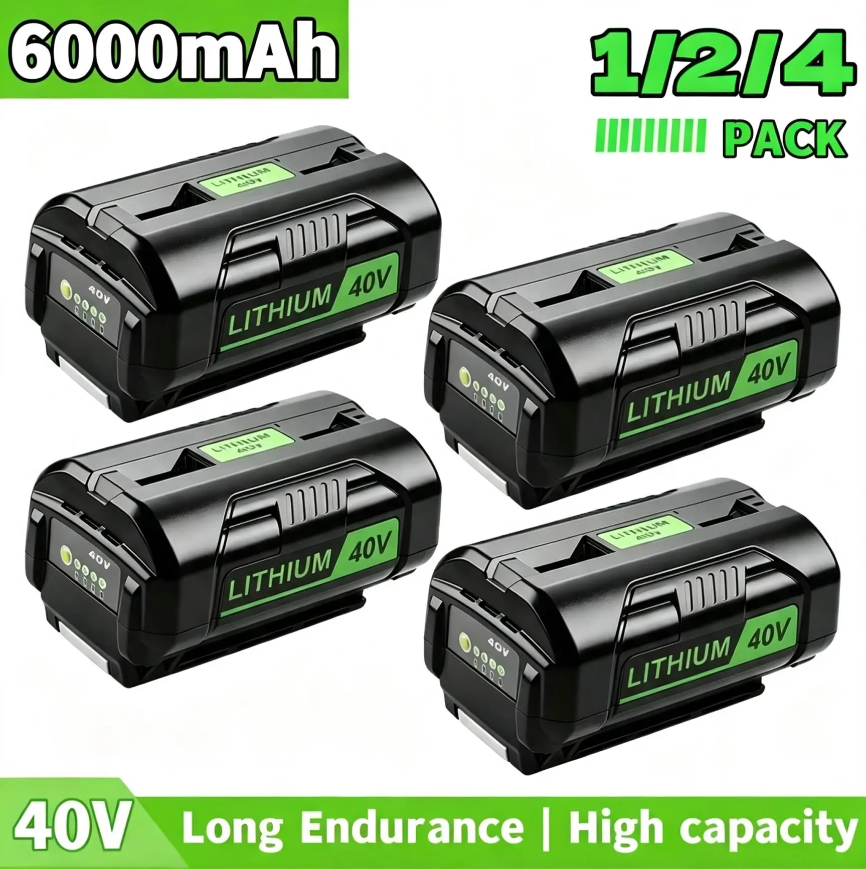 4/3/2/1 Pack 40 Volt 6000mAh Lithium-Ion Battery Replacement for Ryobi 40V Battery OP4026 OP4040 OP4050 OP4060A Compatible with Ryobi 40V Power Tool