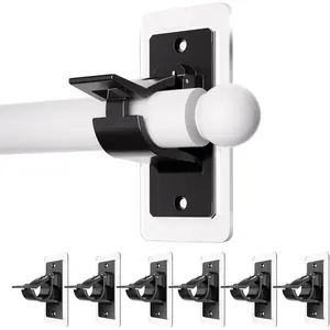 Self Adhesive Rod Brackets, No Drill Needed Curtain Rod Holders, Nail Free Stick on Curtain Rod Hooks, Curtain Hangers for Bathroom, Bedroom, Livingroom, Hold up to 20lbs on Smooth Surface