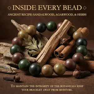 Ancient Recipe Sandalwood Agarwood & Herbs Bracelet with Botanical Integrity Keeps Away from Moisture