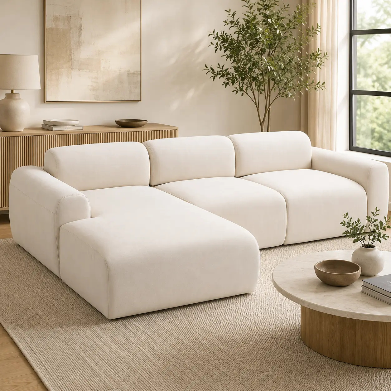 Modern L-Shape Sectional Sofa, Plush Velvet 3-Piece Couch with Left Chaise, Living Room Lounge Set