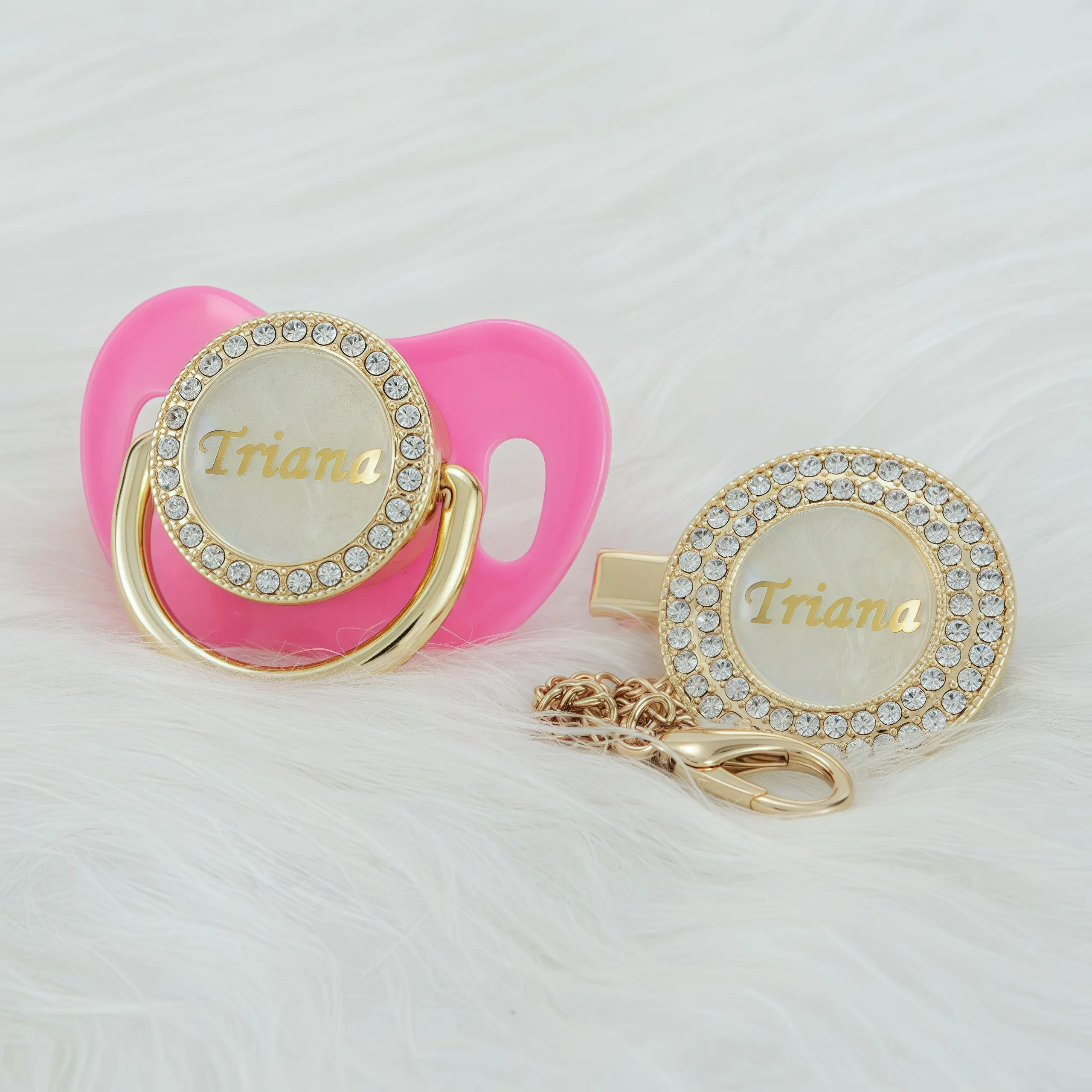 MIYOCAR Custom Gold Bling Diamond Baby Pacifier with Clip Set Personalized for Newborns and Babies Personalized Baby Bling Pacifier gold pacifier