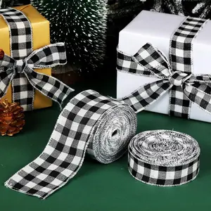 Buffalo Plaid Jute Rope Roll, Craft Decorative Ribbon for Christmas Crafts, DIY Bowknot Making Supplies, Festive Home Decoration, Gift Wrapping Supplies