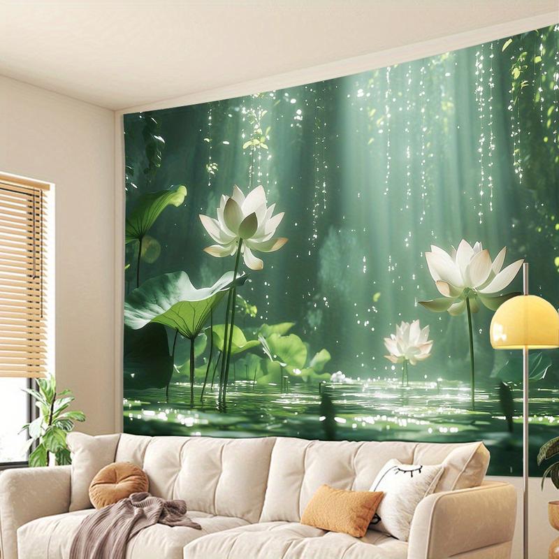 1 Elegant 3D for Lotus Flower Wall Tapestry - Vibrant Polyester Decor with Realistic Water Effect for Living Room, Bedroom, Office, Party - Perfect Creative Gift, No Power Needed, Tranquil Decoration |     Serene Ambiance |     Polyester Fabric