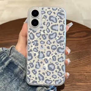 Phone Case: Grey Blue Leopard Print Transparent with Magnetic Attraction Phone Case Designed for iPhone Models 17 16 15 14 13 12 And 11 14 Pro 15 Plus 16 Pro 17 Air 17 Pro Max Unique Cute High-end Creative Simple Niche