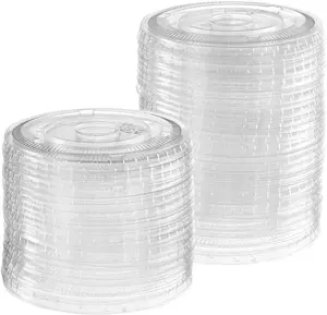 [100 Count] Clear (No Hole) Flat PET Plastic Lids 98mm Rim for 12, 16, 20 & 24 oz