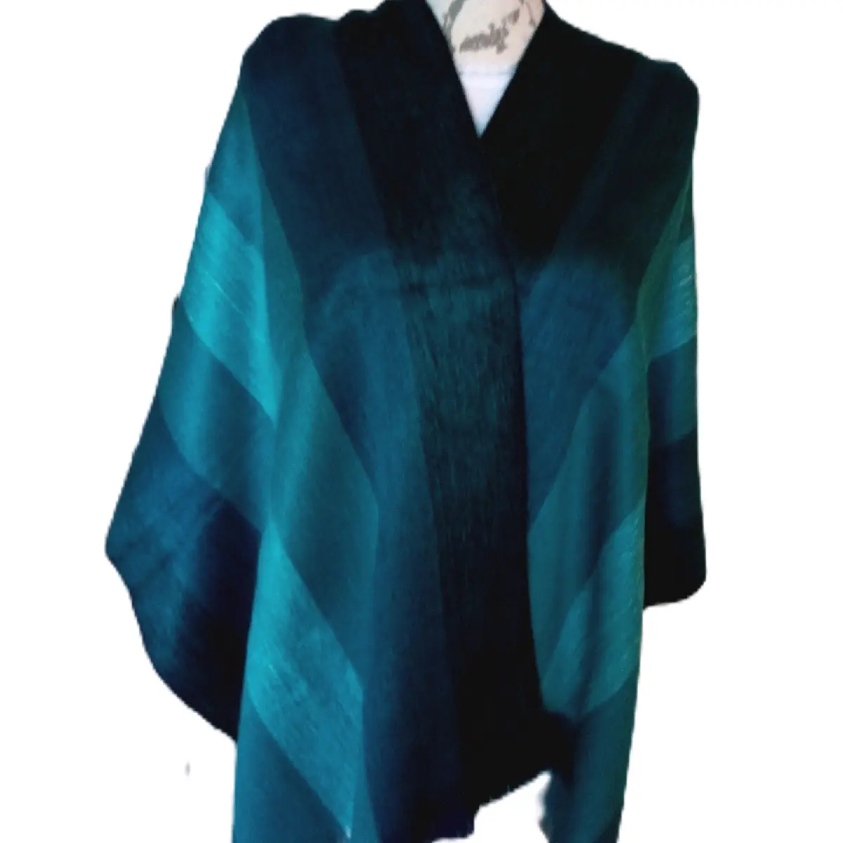 Womens Artisanal Shawl, Turquoise, Striped, New, Soft, handmade in Ecuador