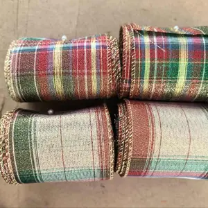 Plaid Pattern Ribbon, 4 Rolls DIY Decorative Ribbon, Gift Wrapping Ribbon for Birthday Wedding Festival Decor