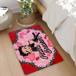 Betty Boop Door Mat, Vintage Cartoon Retro Aesthetic, Y2K Nostalgia Non-Slip Floor Rug, Cute Pink Floral Bathroom Kitchen Decor, Gift for Mom Grandma Her, Indoor Outdoor Use