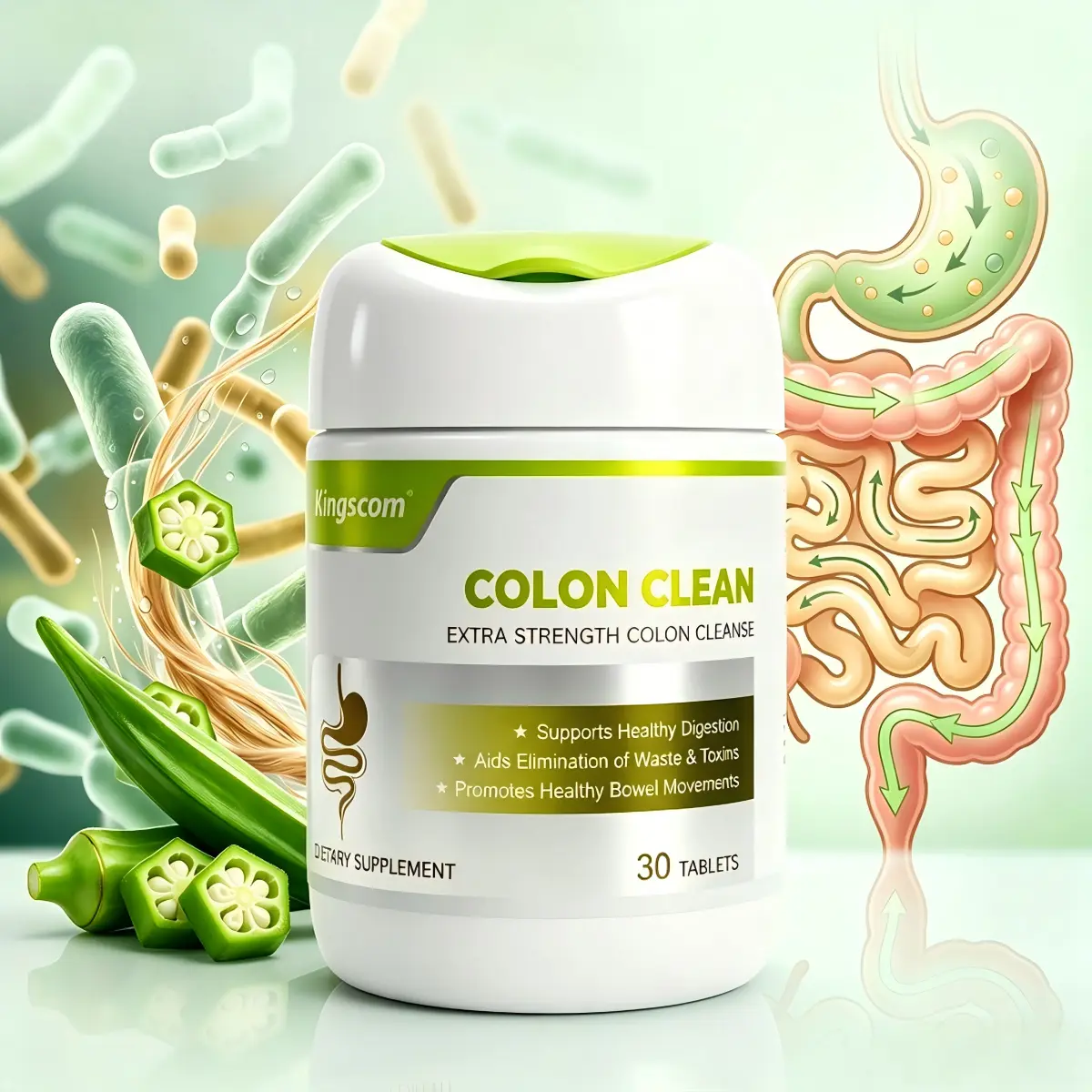 Kingscom Super Colon Cleanse - 15Day Supply Gentle Gut Cleanse , Constipation Relief & Gut Health Support for Women & Men with Probiotics, 30 Capsules