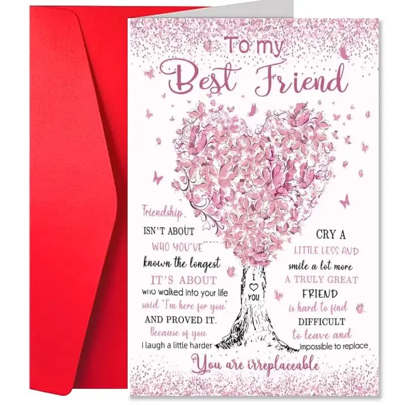 Best Friend Birthday Card, 1 Count Funny Friendship Card with Random Color Envelope, Positive Message Card, Greeting Card for Birthday, Anniversary, Get Well, Graduation, Thanksgiving