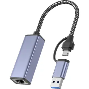 USB 3.0 to Ethernet Adapter, USB C to RJ45 Gigabit LAN (1000Mbps) Network Adapter, Compatible with MacBook/Pro/Air, Surface Pro, Windows 11/10/8/7,  OS [Aluminium Shell&Nylon ]