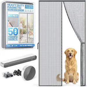Heavy Duty  Screen Door Mesh - Auto-Sealing Hand-Free Door Net Screen with 50 , Pet &  Friendly, PET Fine Mesh Doors Screens Keep  &  Out Fits Front Doors Size 36" x 82"