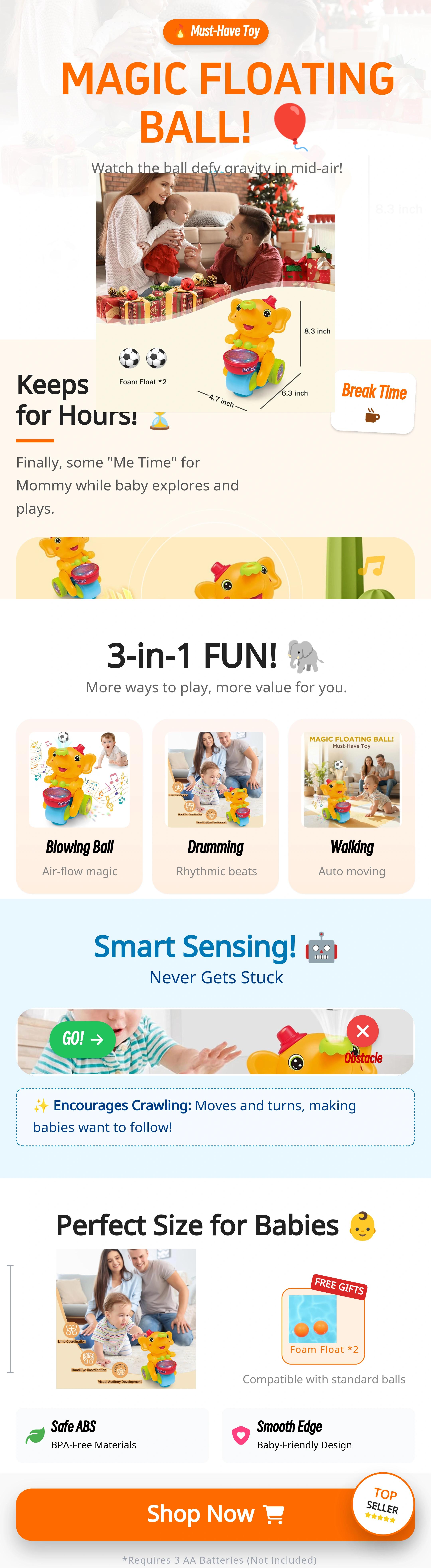 Kids Ride-On Toy | Interactive Drumming Elephant with Air Floating Ball