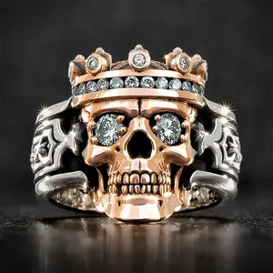 Men's Creative Geometric Zircon Hollow Crown Skull Ring - European & American Ste - Retro Exaggerated Hollow Ring -Perfect Gift for Fashionable Guys