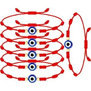 6 Pcs Red Evil Eye Bracelets Evil Eye 7 Knot Lucky Bracelets Adjustable Red String Amulet for Women Men Protection